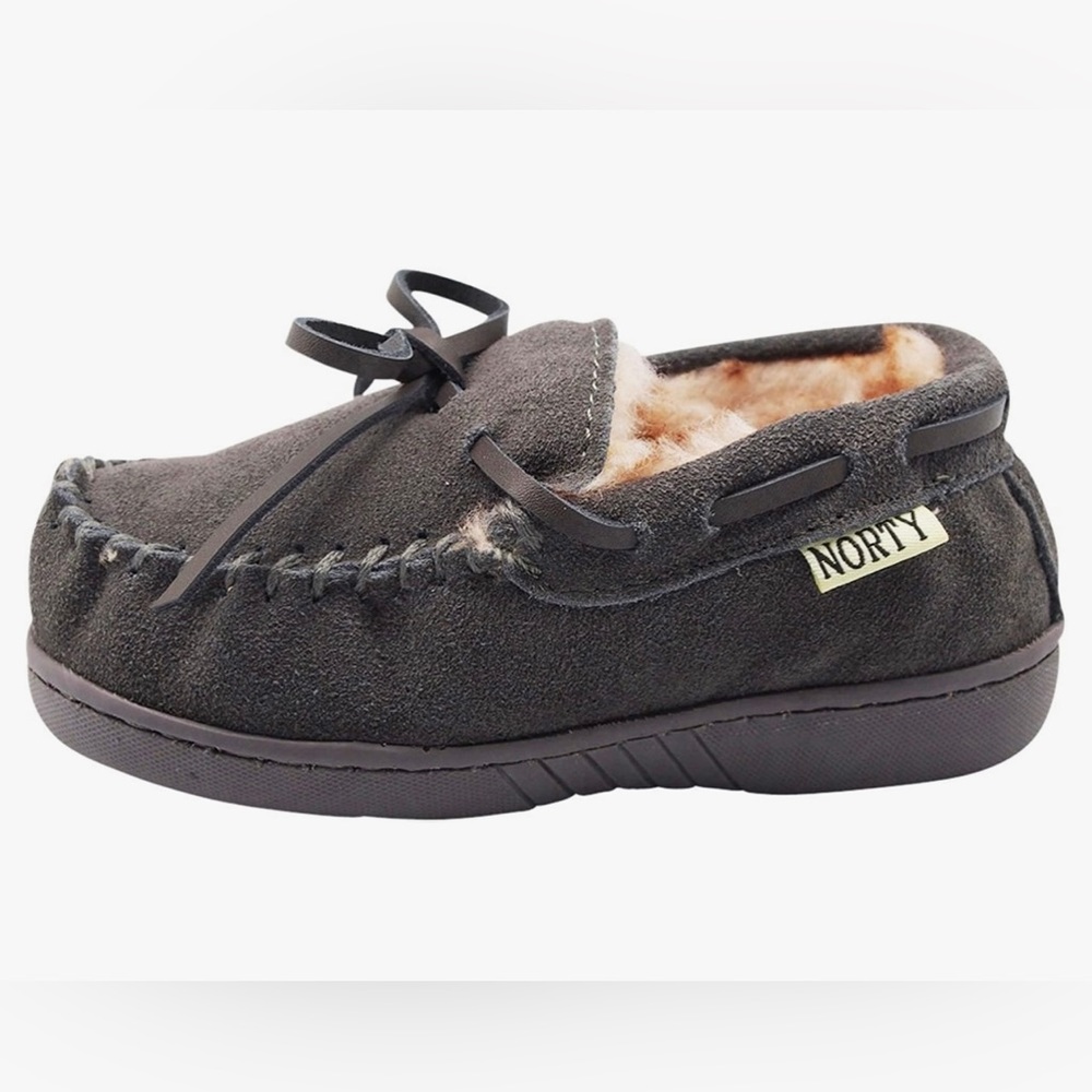 NORTY Big Kid Suede Leather Moccasin Slip On Slippers